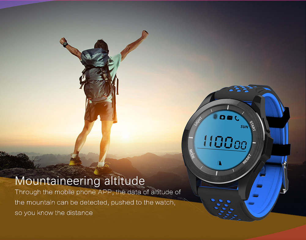 NO.1 F3 Smart Watch Air Pressure UV Radiation Bluetooth 4.0 Sport Fitness Tracker Remote Camera Control Compatible with Android iOS - Blue & White