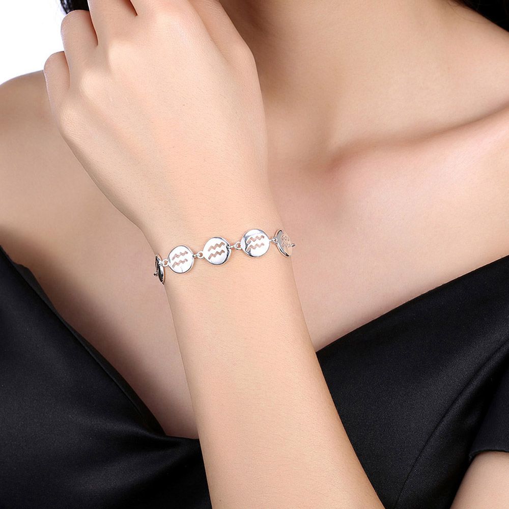 LKNSPCH586 Zodiac Sign Constellation Horoscope Astrology Charm Silver Plated Bracelet Aquarius