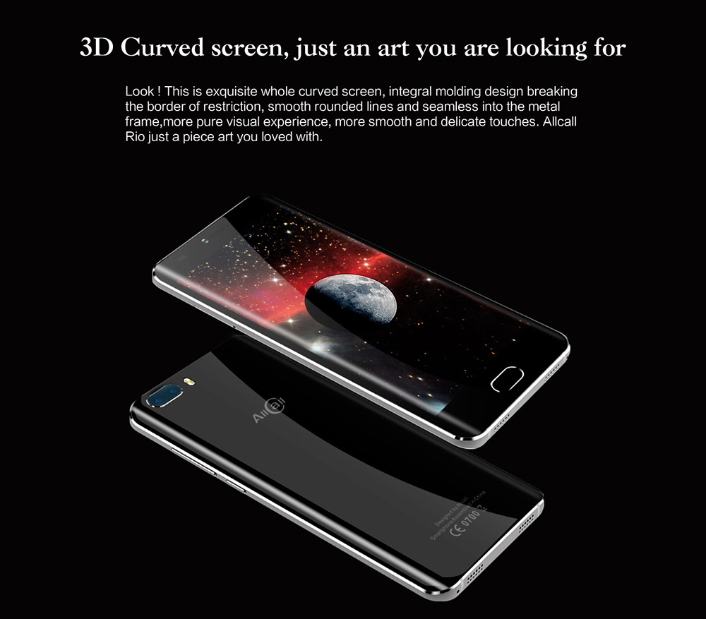AllCall Rio 5.0 Inch Smartphone 3D Dual Curved Screen Dual Rear Camera 16GB ROM MTK6580A Quad Core Android 7.0 Metal Body OTG - Gold