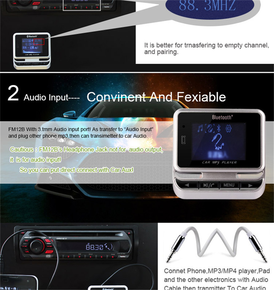 Fm B Bluetooth Car Kit Mp Player Car Charger Silver