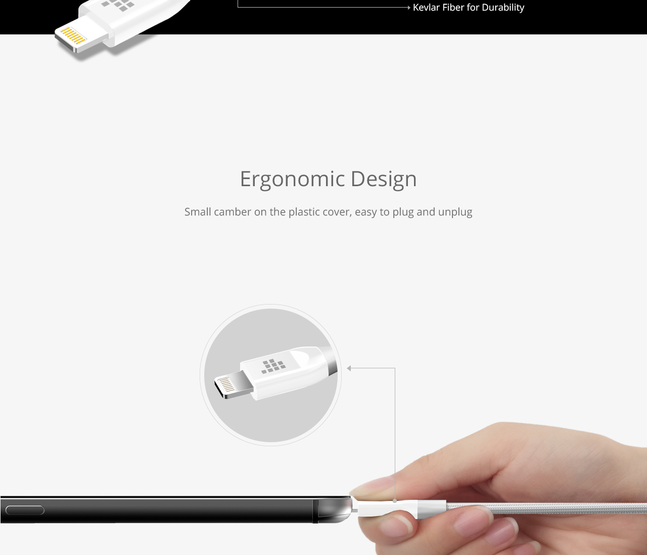 Tronsmart 1ft/0.3m 19AWG Lightning Cable Double Braided Nylon Lightning Cable for iPhone iPad and More- Gray+White