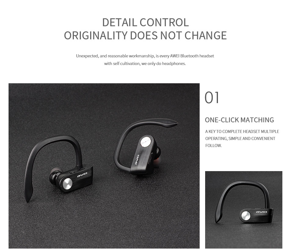 AWEI T2 Wireless Bluetooth Earphone TWS Stereo Headset with Microphone - Black