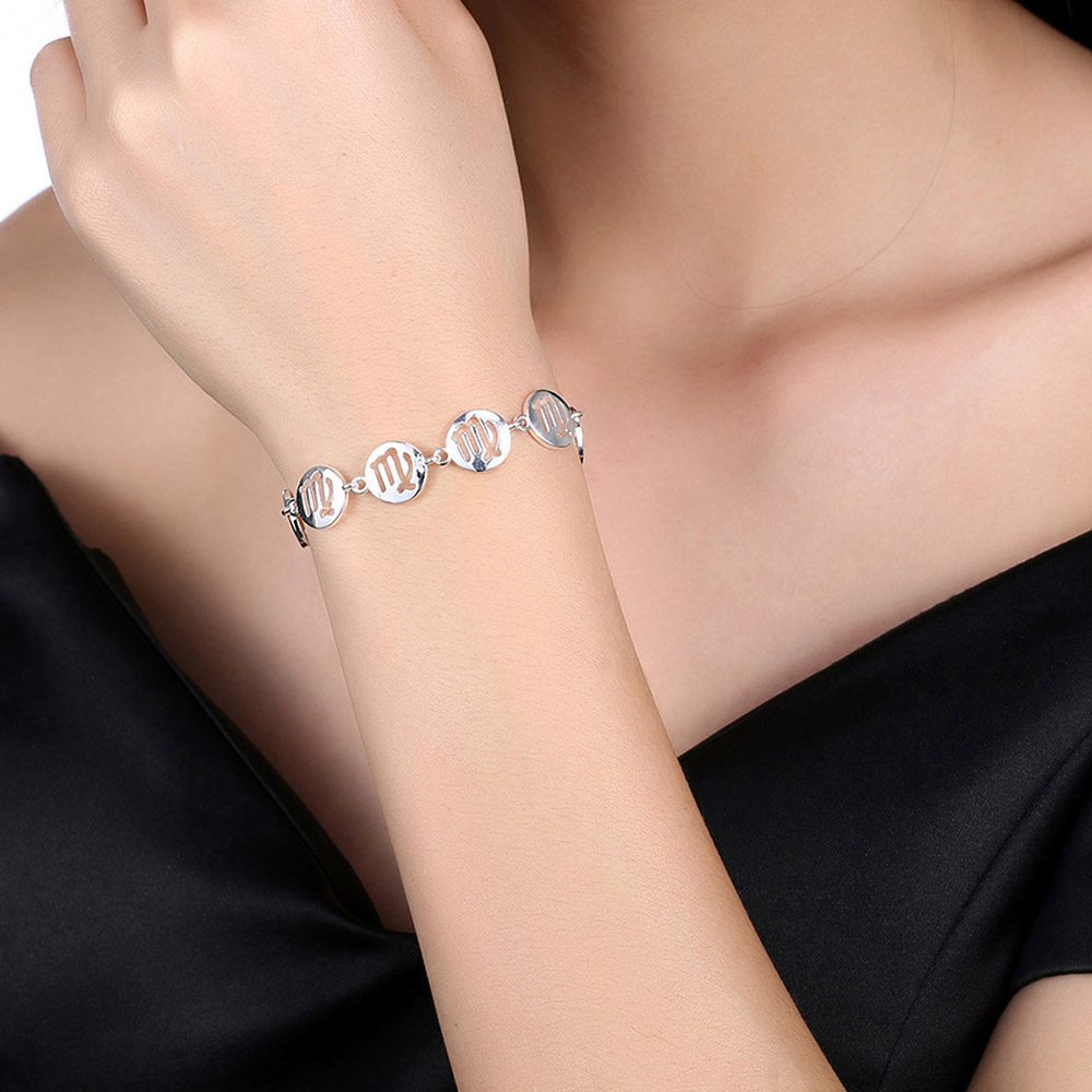 LKNSPCH581 Zodiac Sign Constellation Horoscope Astrology Charm Silver Plated Bracelet Virgo