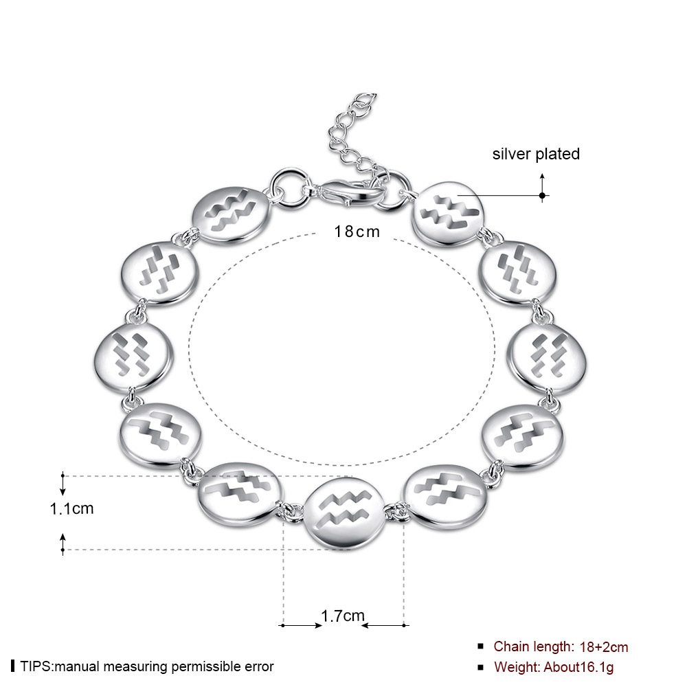 LKNSPCH586 Zodiac Sign Constellation Horoscope Astrology Charm Silver Plated Bracelet Aquarius