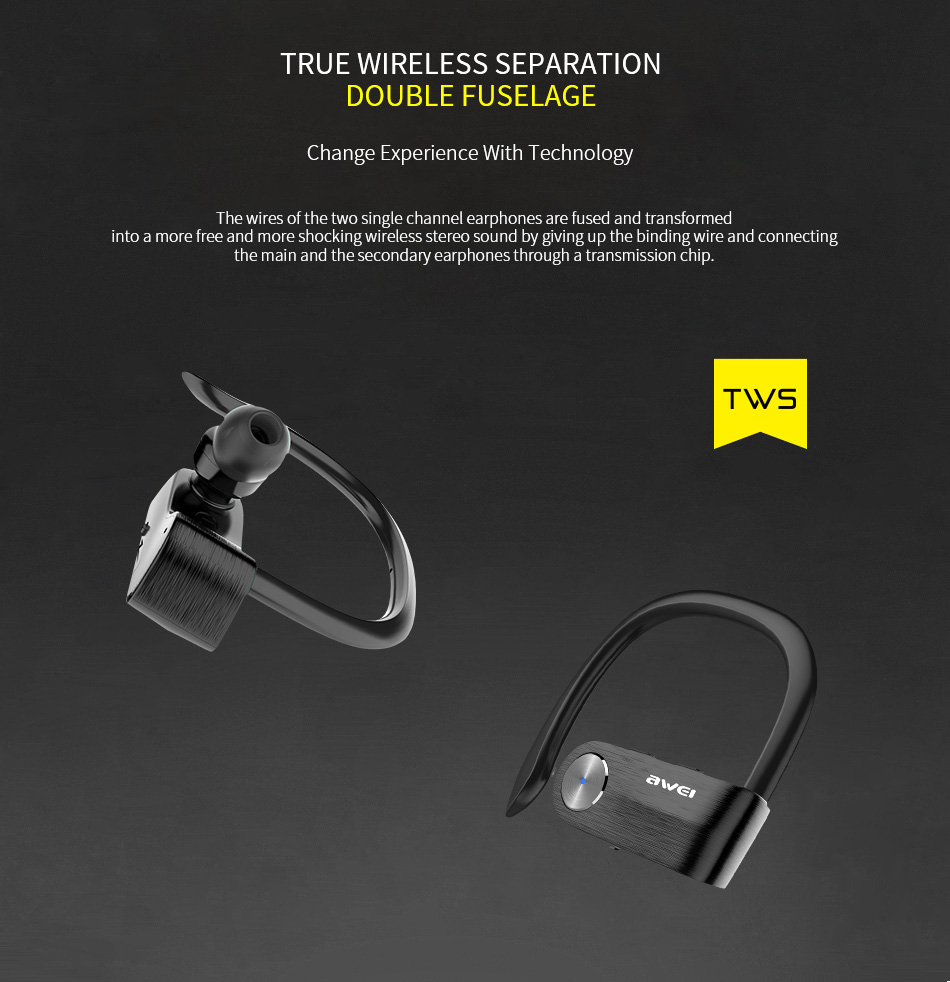 AWEI T2 Wireless Bluetooth Earphone TWS Stereo Headset with Microphone - Black