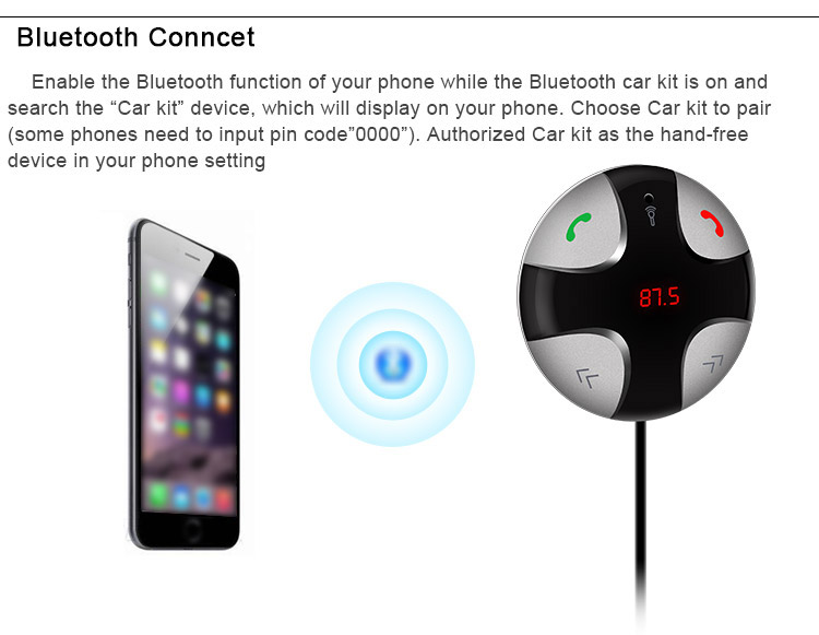 FM29B Bluetooth Handsfree Wireless FM Transmitter Car Kit Mp3 Player A2dp with USB Car Charger TF Card Port - Black