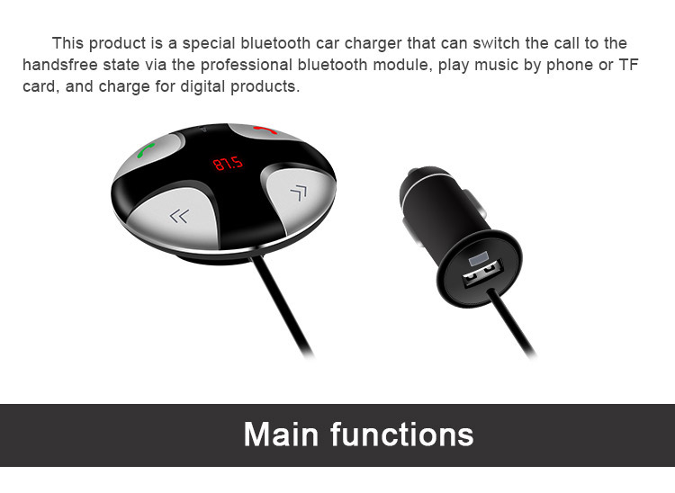 FM29B Bluetooth Handsfree Wireless FM Transmitter Car Kit Mp3 Player A2dp with USB Car Charger TF Card Port - Black