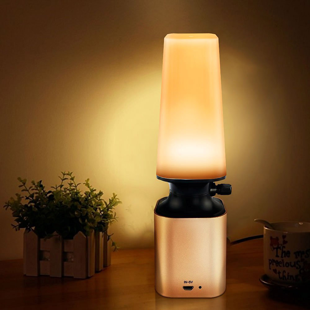 C6 LED Night Light Imitate Kerosene Oil Lamp Design Knob Eye Care LED Desk Light USB Rechargeable Lamp -Silver