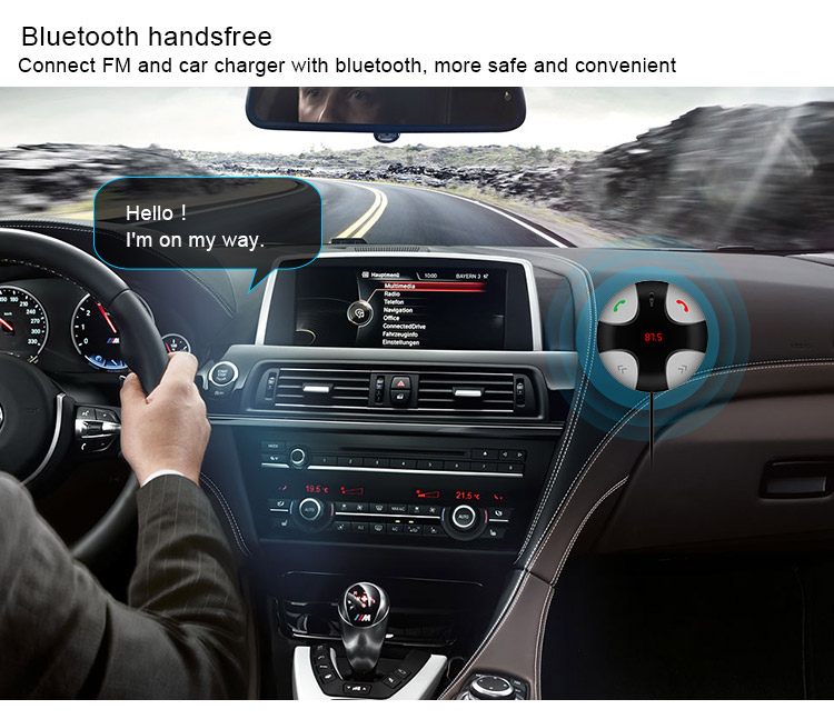 FM29B Bluetooth Handsfree Wireless FM Transmitter Car Kit Mp3 Player A2dp with USB Car Charger TF Card Port - Black