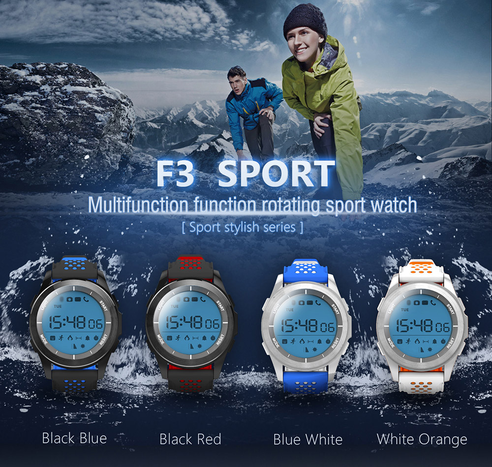 NO.1 F3 Smart Watch Air Pressure UV Radiation Bluetooth 4.0 Sport Fitness Tracker Remote Camera Control Compatible with Android iOS - Blue & White