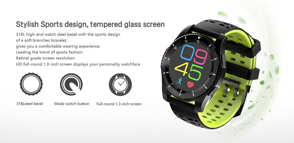 No.1 GS8 Smartwatch Phone MTK2502 Bluetooth 4.0 SIM Card Call Message Reminder Heart Rate Monitor Compatible with Android iOS - Black + Red