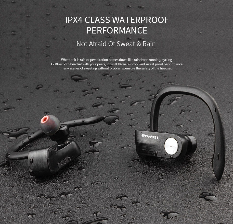 AWEI T2 Wireless Bluetooth Earphone TWS Stereo Headset with Microphone - Black