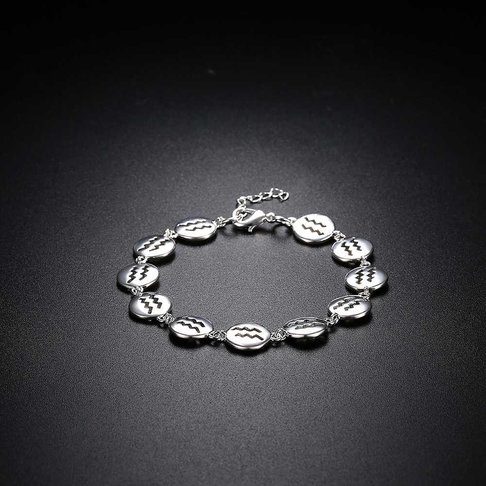 LKNSPCH586 Zodiac Sign Constellation Horoscope Astrology Charm Silver Plated Bracelet Aquarius