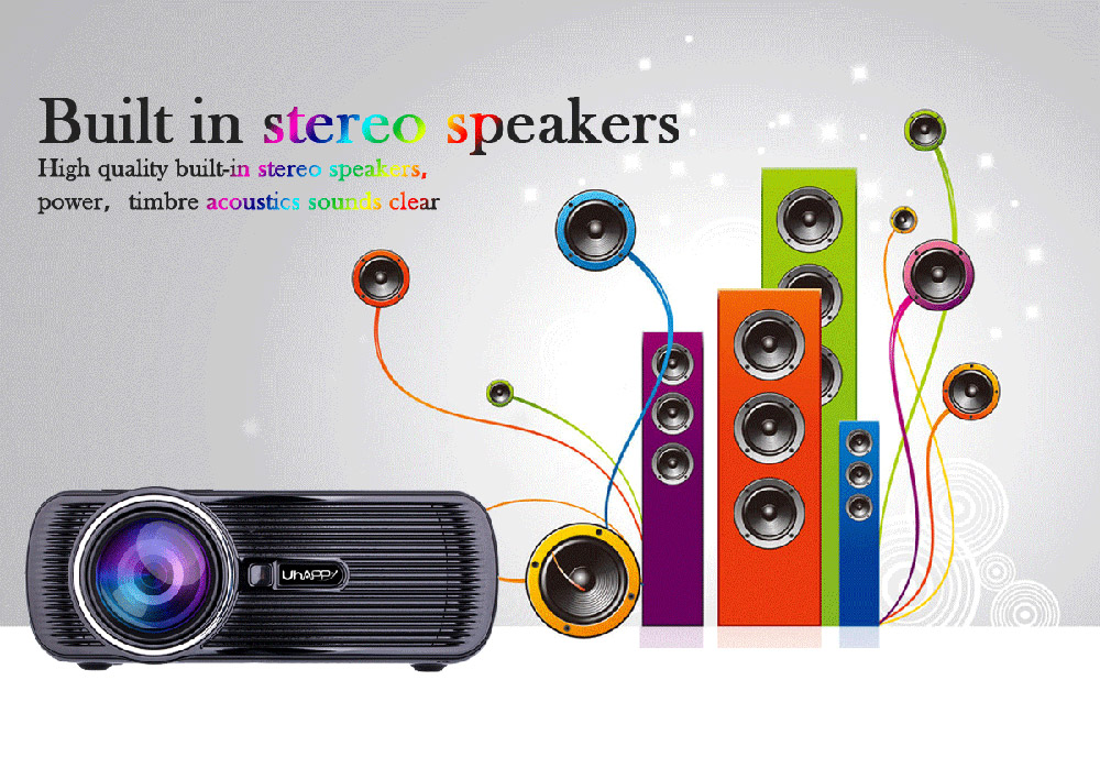 Uhappy U80 Plus Andriod 6.0 1080P Mini Project 1GB/8GB Amlogic S905X 1000 Lumens HDMI VGA USB SD Card Home Theater for TV Laptop Game iPhone Andriod Smartphone - Black