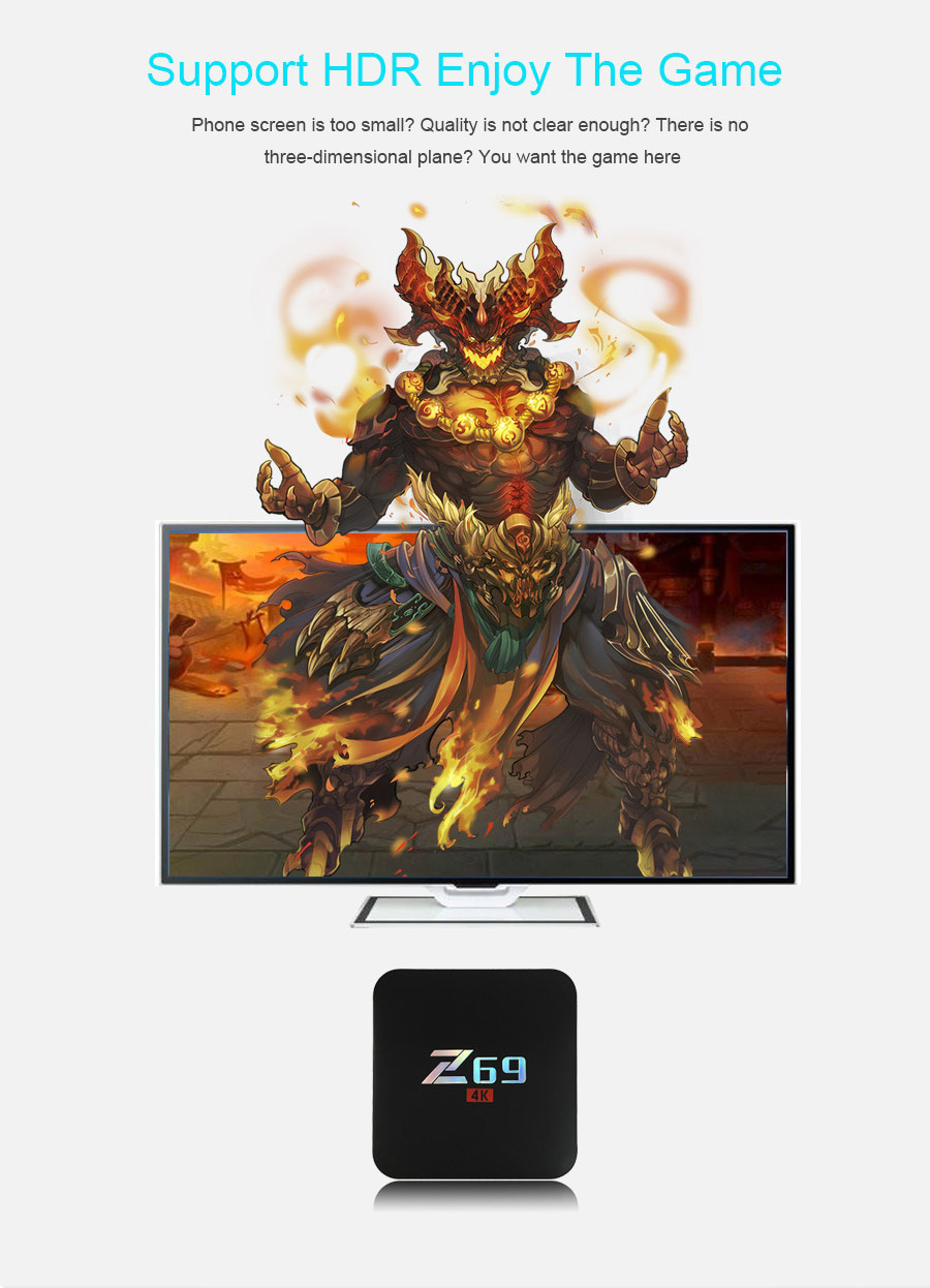 Z69 4K UHD Smart TV BOX KODI Android 6.0 Marshmallow Amlogic S905X 3GB/32GB 802.11b/g/n LAN Bluetooth