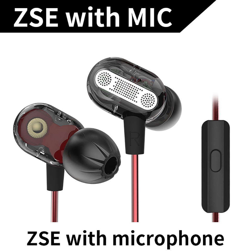 KZ ZSE Headphone with Mic Dual Dynamic Drivers Earphone Noise Isolating HiFi Music Sports Earbuds - Black