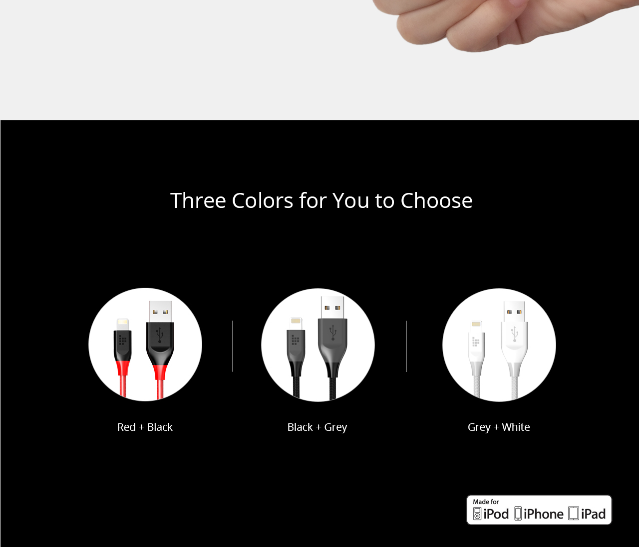 Tronsmart 1ft/0.3m 19AWG Lightning Cable Double Braided Nylon Lightning Cable for iPhone iPad and More - Red+Black