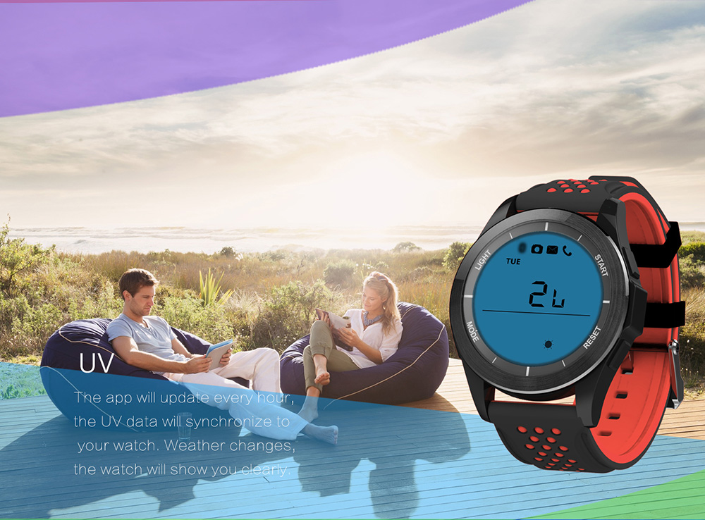 NO.1 F3 Smart Watch Air Pressure UV Radiation Bluetooth 4.0 Sport Fitness Tracker Remote Camera Control Compatible with Android iOS - White & Orange