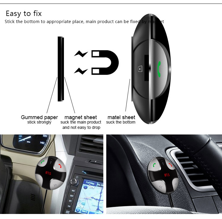 FM29B Bluetooth Handsfree Wireless FM Transmitter Car Kit Mp3 Player A2dp with USB Car Charger TF Card Port - Black
