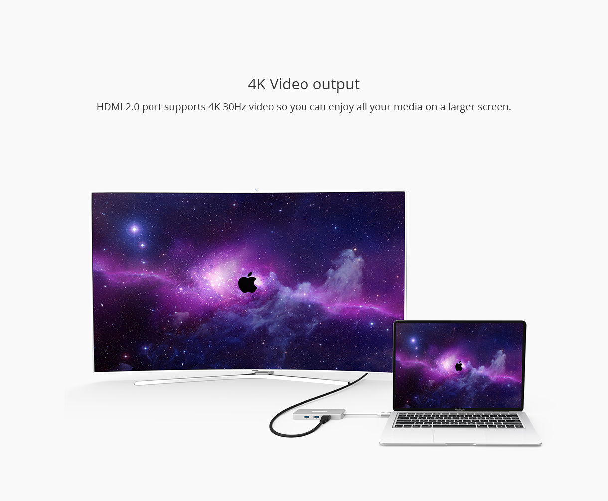 Tronsmart Type-C 3.1 Hub with Type-C Charging Port HDMI Output Card Reader USB 3.0 for MacBook & More - Silver