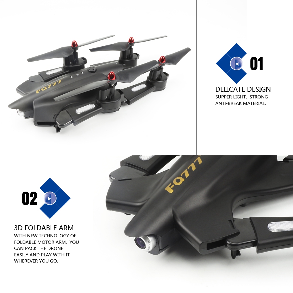 FQ777 FQ02W WIFI FPV Foldable Arm RC Quadcopter with HD Camera Altitude Hold Mode RTF - Black