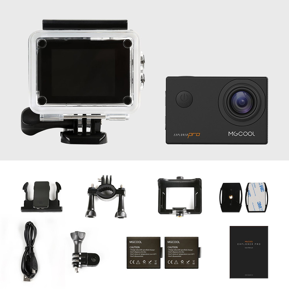 MGCOOL Explorer Pro 4K Action Camera 2.0" Screen Allwinner V3 Sony IMX179 Sensor 6G Sharkeye Lens 170 Degree Wide Angles - Black