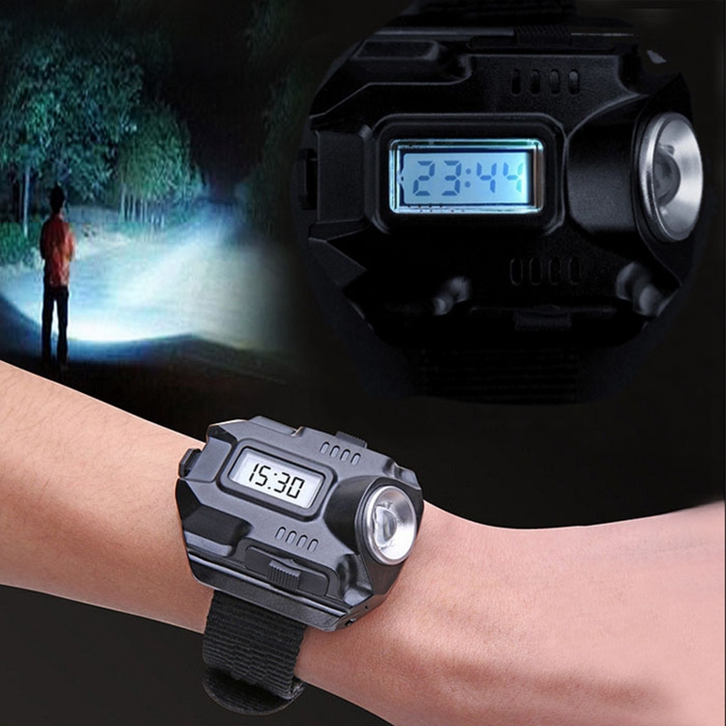 Rechargeable LED Flashlight Watch Outdoor Compass Best for Running Mountain Climbing Camping and More - Black