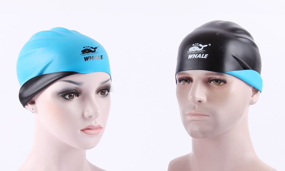 WHALE CAP-1804 Silicone Swimming Cap 3D Ergonomic Design Swim cap for Adults Lightweight and Durable - Blue+Black