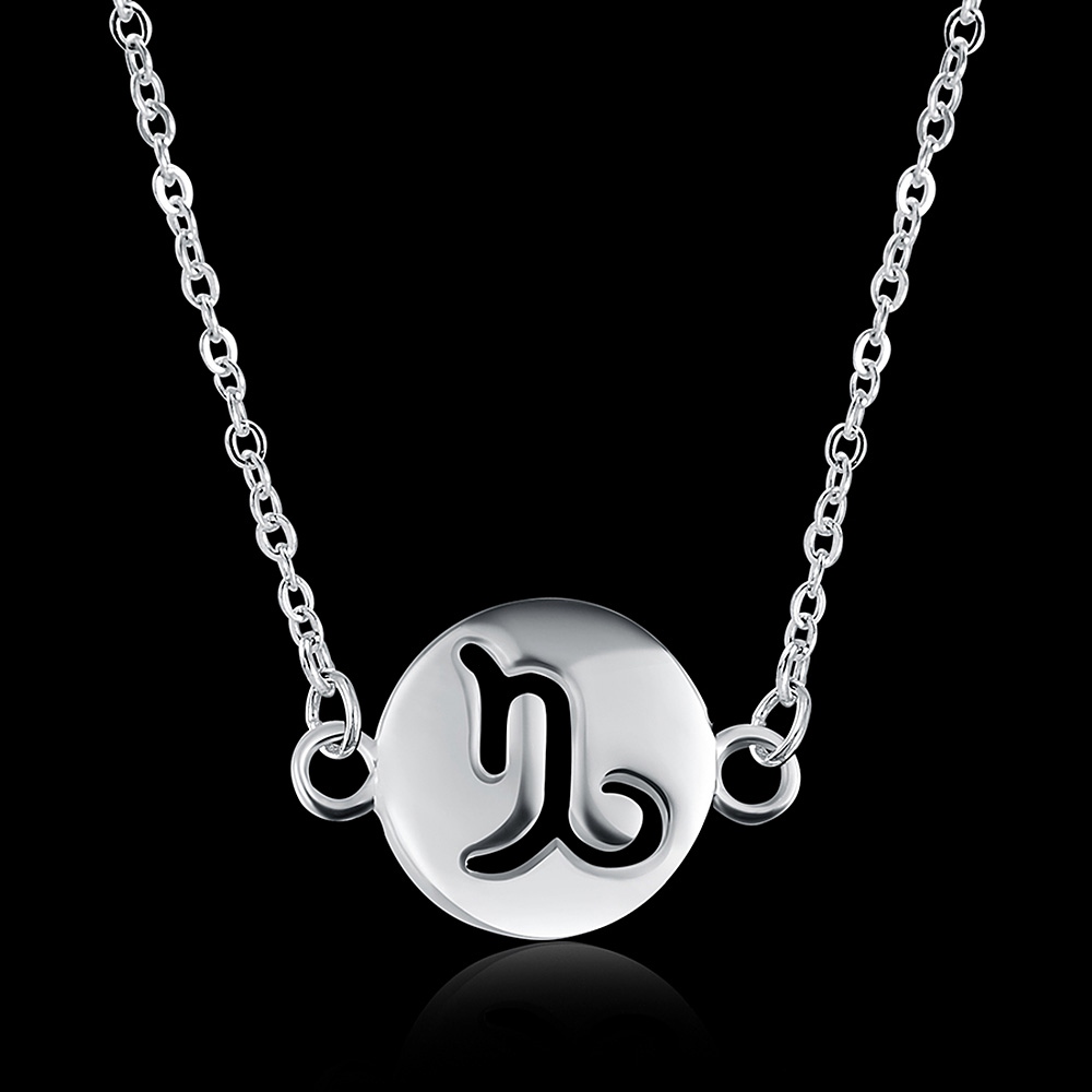 LKNSPCN1001 Zodiac Sign Astrology Horoscope Silver Plated Pendant Necklace Capricorn