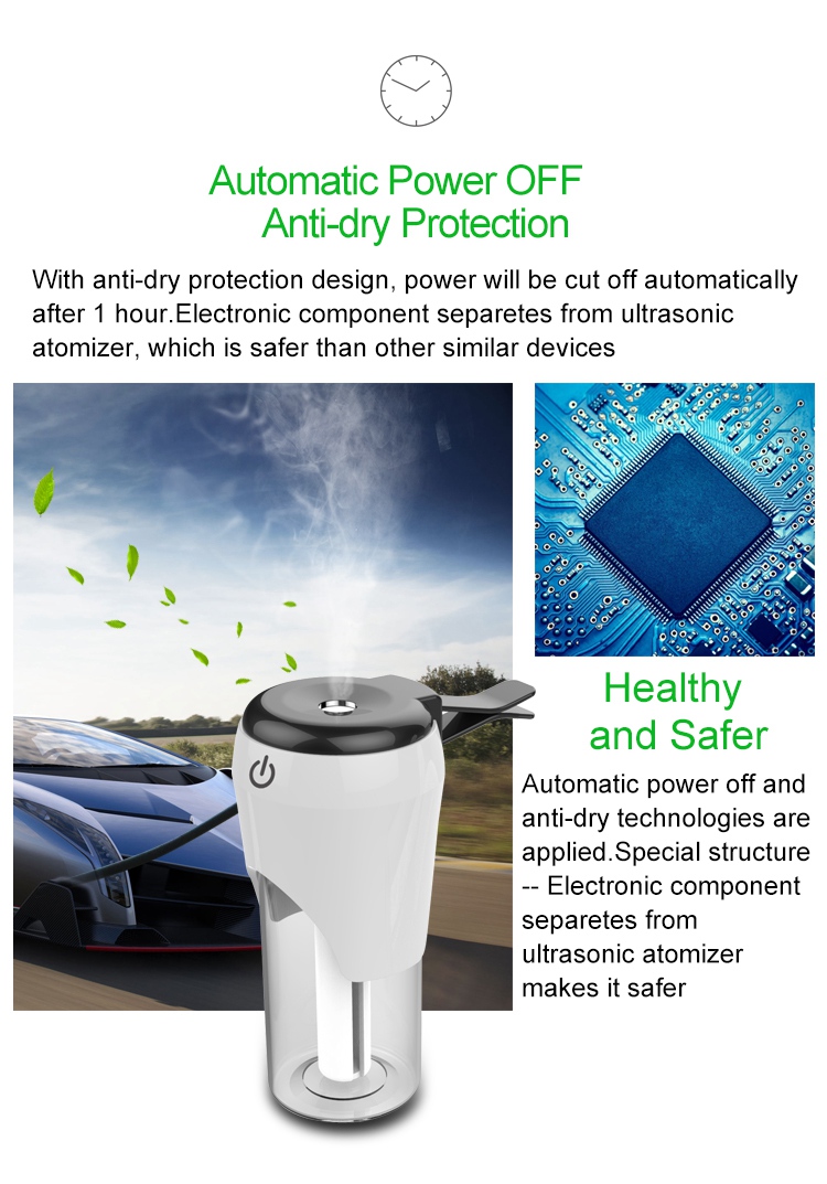 BC20 Multi-functional Car Charger Car Air Purifier Aroma Humidifier 5V 2.1A Portable Dual USB Continuous Intermittent Humidification - White