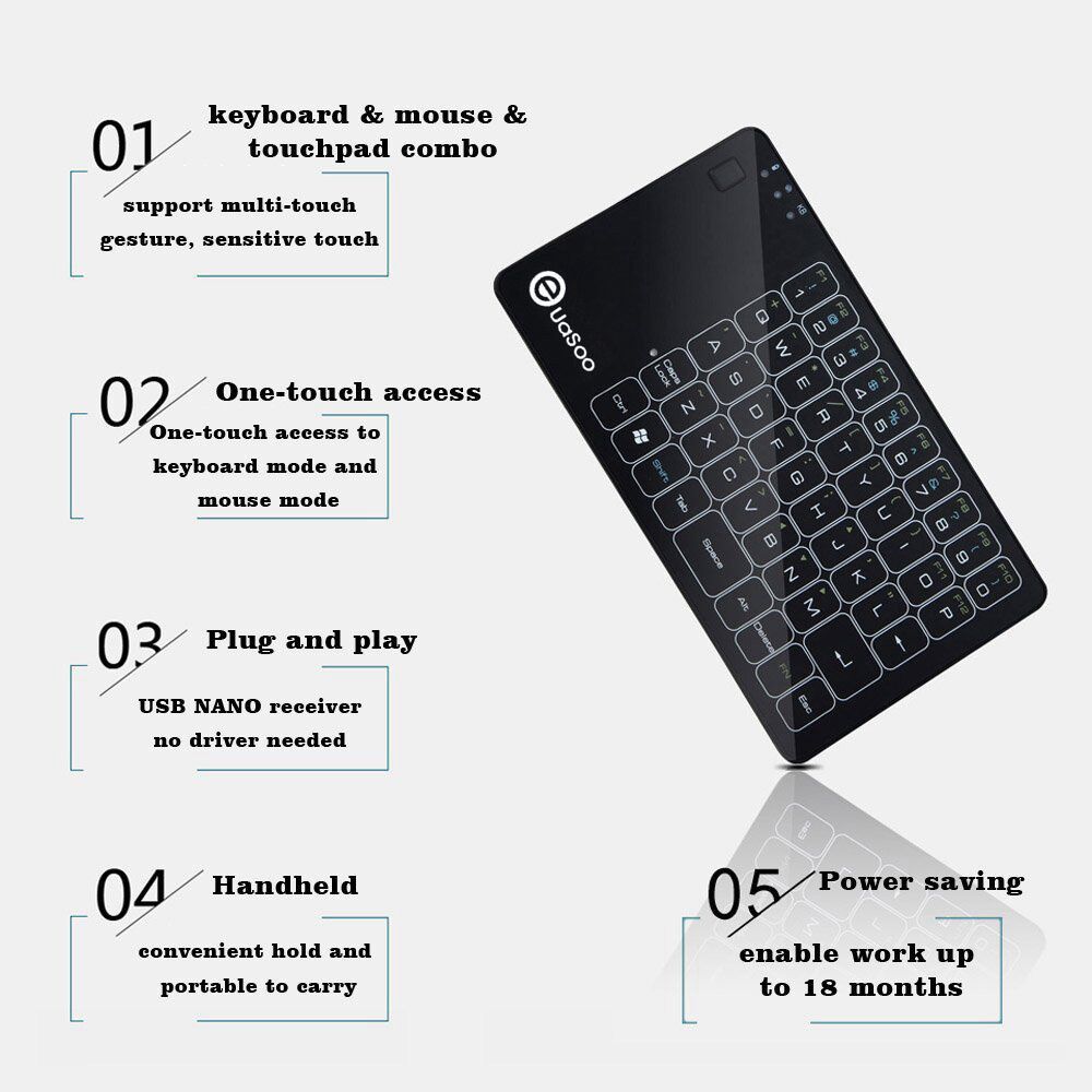 E Element 3 in 1 2.4GHz Wireless Mini Touch Keyboard Mouse Touchpad Triple Set Gesture Control Plug And Play for Android TV Box Apple - Black