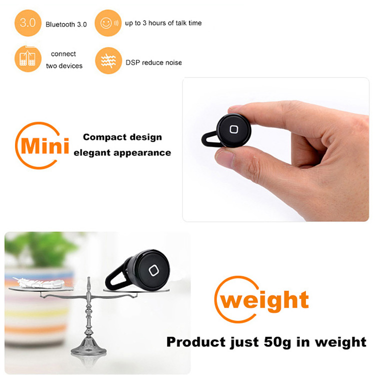 Yuer YE-106 Mini Wireless Bluetooth Headphone with Mic for Smartphone Tablet PC - Black