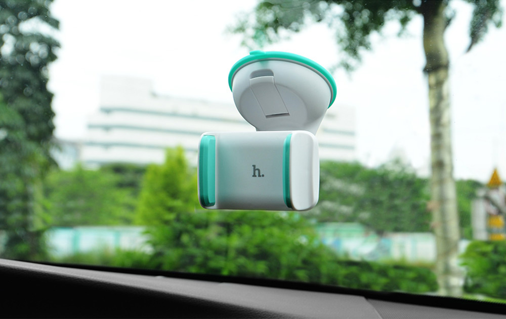 HOCO CA5 Sucker Auto Clip Phone Car Mount Holder 360 Degree Rotation Portable Powerful Car Bracket Stand With Expansible Clamp - Blue + White