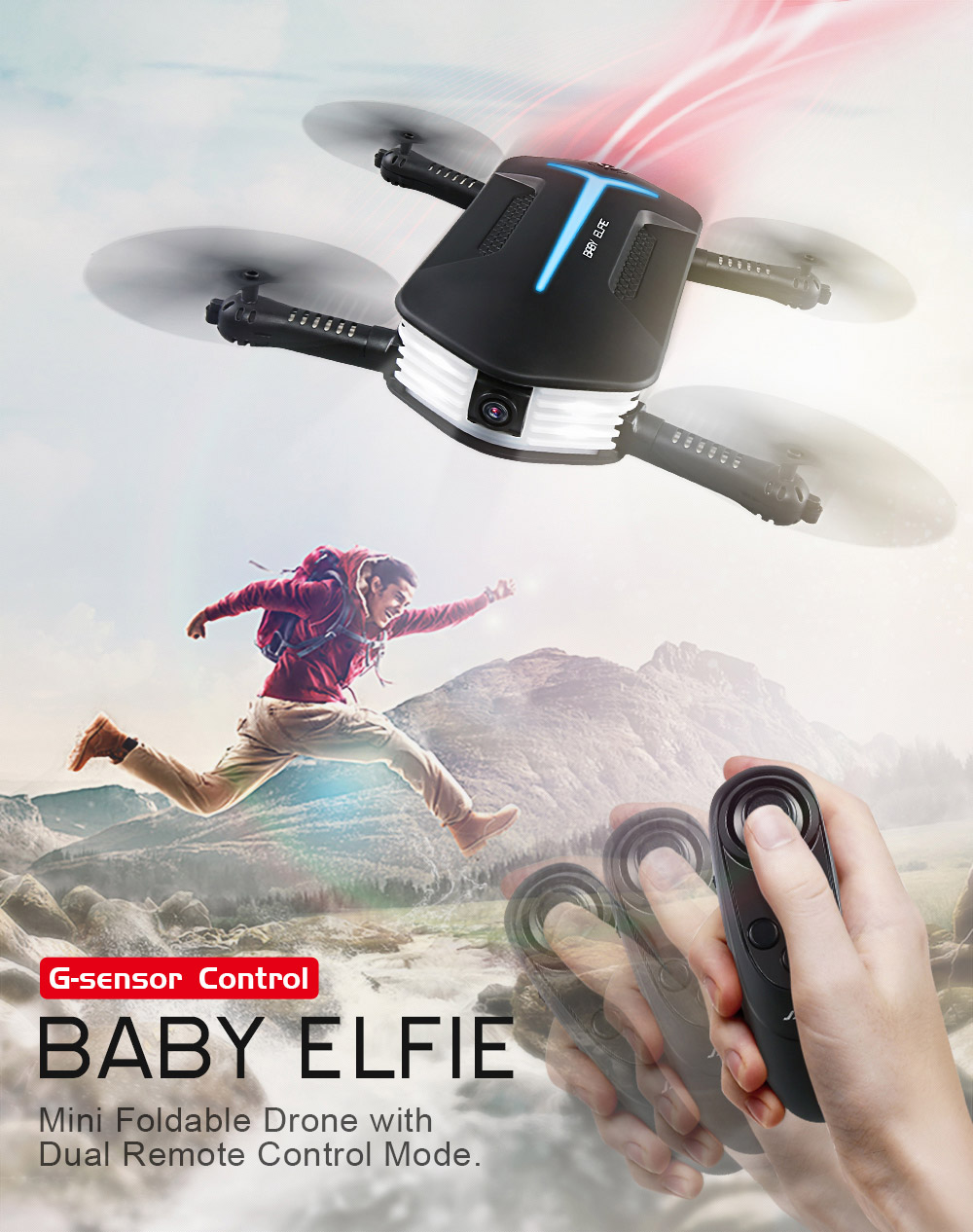 JJRC H37 Mini Baby Elfie WIFI FPV Foldable Drone with HD 720P Camera Beauty Mode Altitude Hold RC Quadcopter RTF - Black