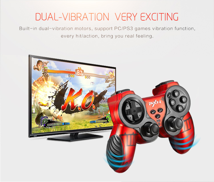 PXN-2902 Wireless Game Controller Gamepad Dual Motors Vibration Sweat-proof for PC/PS3/Android - Blue