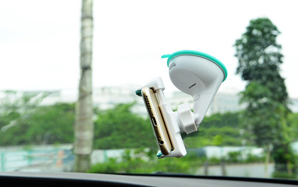 HOCO CA5 Sucker Auto Clip Phone Car Mount Holder 360 Degree Rotation Portable Powerful Car Bracket Stand With Expansible Clamp - Blue + White