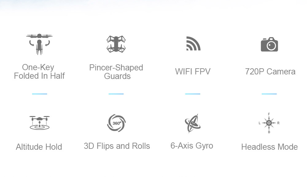 JJRC H43WH Blue Crab Foldable Arm WIFI FPV RC Quadcopter with 720P HD Camera Altitude Hold Mode BNF - Blue