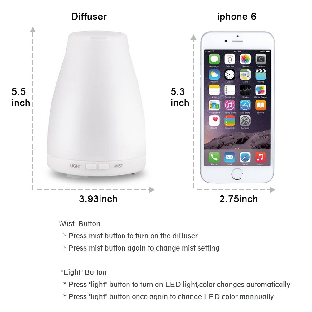Mini Ultrasonic Essential Oil Diffueser 100ml Mist Humidifier LED Colorful Light -White