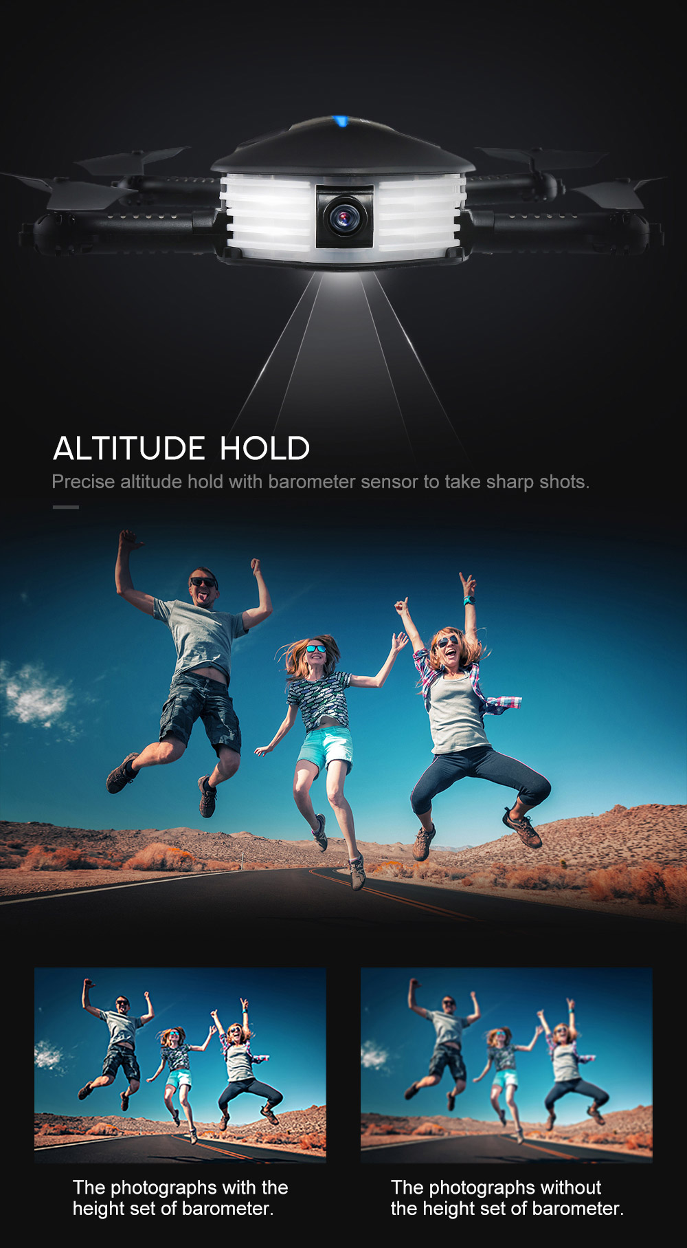 JJRC H37 Mini Baby Elfie WIFI FPV Foldable Drone with HD 720P Camera Beauty Mode Altitude Hold RC Quadcopter RTF - Black