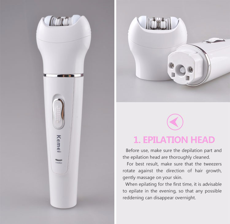 Kemei KM-2199 5 In 1 Beauty Tool Kit Electric Epilator Lady Shaver Machine Hair Removal Facial Cleansing Massage -White
