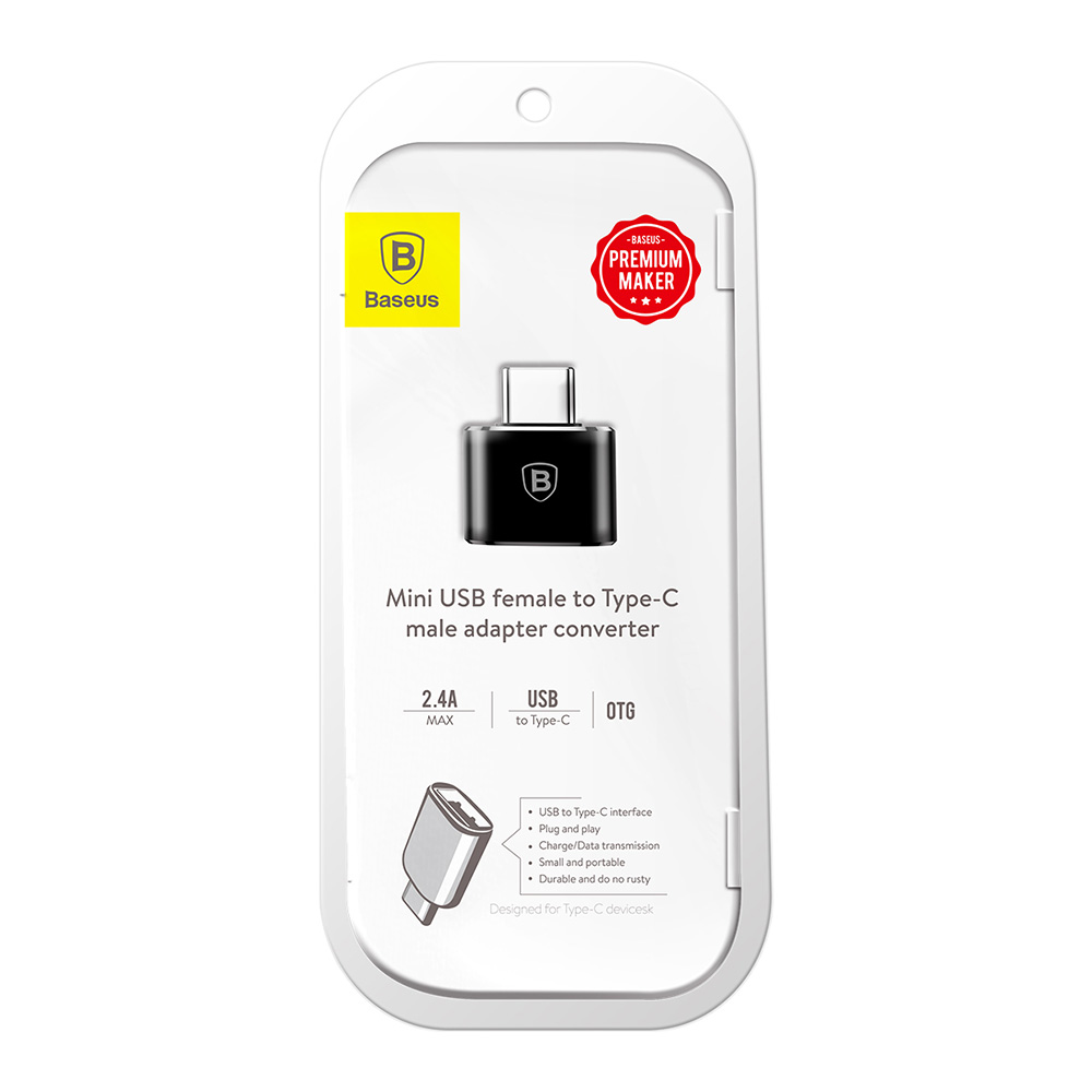 Baseus CAAOTG-01 USB 2.0 Female to Type-C Male Adapter Converter For Mobile Phone PC Tablet Notebook - Black