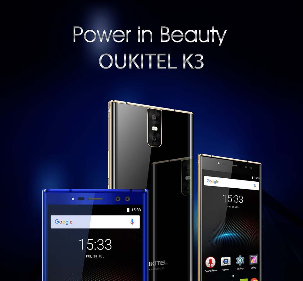 OUKITEL K3 5.5 Inch 4G LTE Smartphone 6000mAh Battery 4GB RAM 64GB ROM 16MP MT6750T Octa Core Android 7.0 Four Cameras Touch ID - Blue