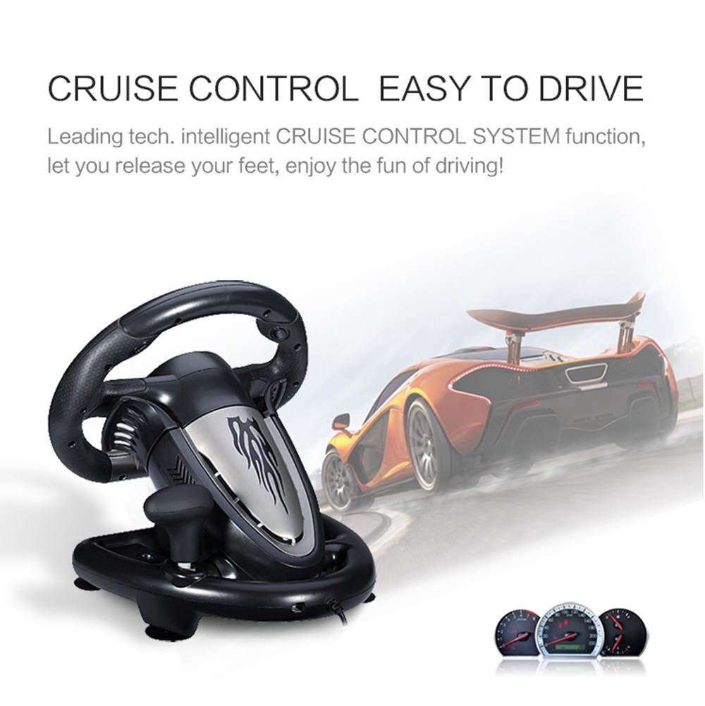 PXN-V3II Wired Racing Wheel Illusiveness Vibration Motor with Pedals PC Game Hardware for PC - Black