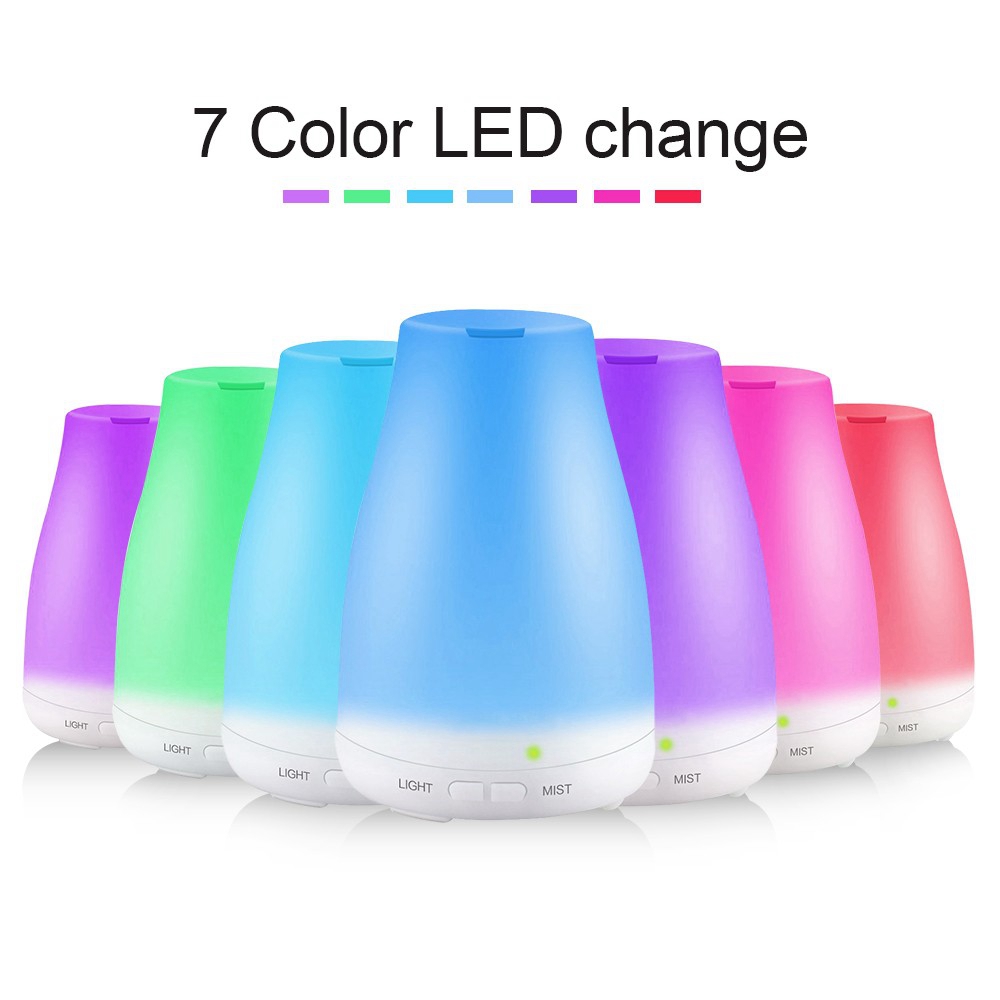 Mini Ultrasonic Essential Oil Diffueser 100ml Mist Humidifier LED Colorful Light -White