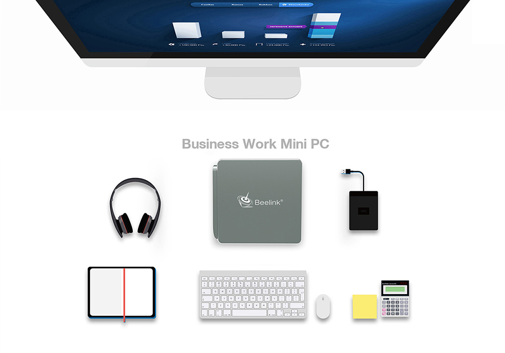 Beelink AP34 Licensed Windows 10 64Bit MINI PC Intel Apollo Lake N3450 4GB/64GB 2.4G/5.8G WIFI Bluetooth Gigabit LAN HDMI - Gray
