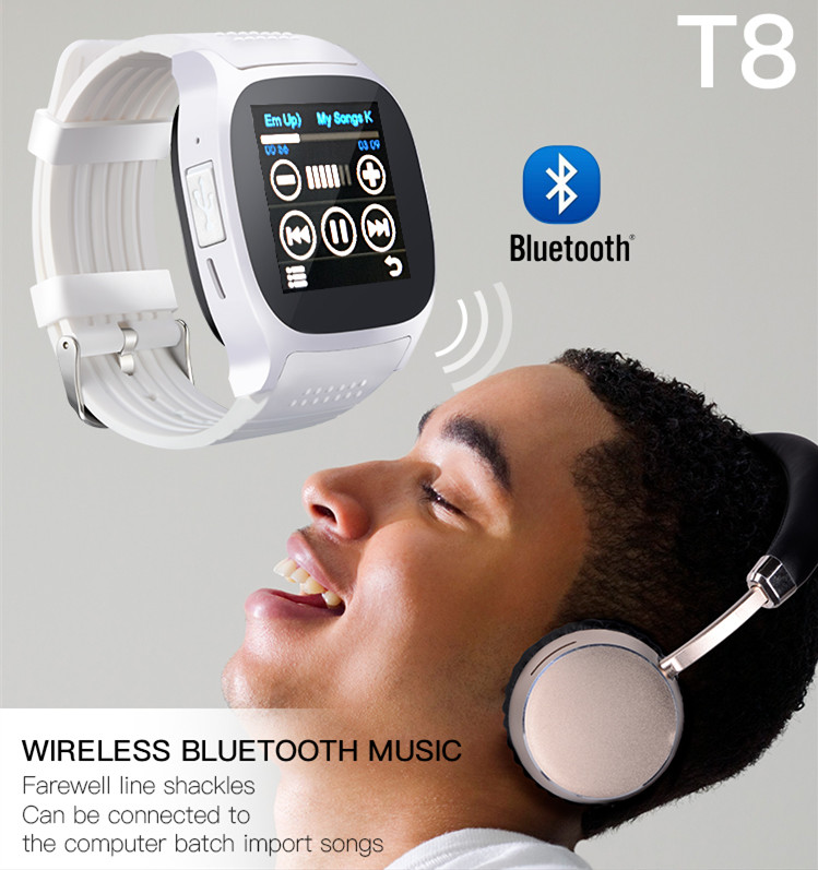 T8 Bluetooth Smart Watch Phone MTK6261D 1.54" Touch Screen TF Card Micro SIM Card LBS Locating FM Radio 0.3MP Camera - White