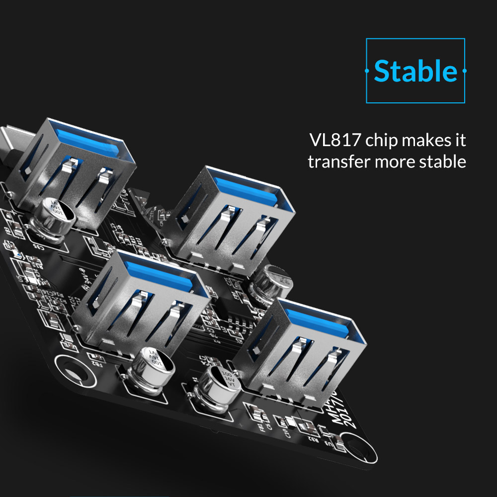 ORICO 4 Ports USB 3.0 Hub 100 CM Data Cable 4 in 1 Plug And Play LED Portable Stable for Desktops Laptops Widely Compatible - Transparent