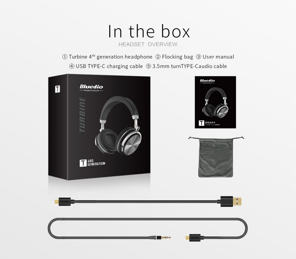 Bluedio T4 Wireless Bluetooth Headphone ANC Active Noise Cancelling Headset with Mic - Black