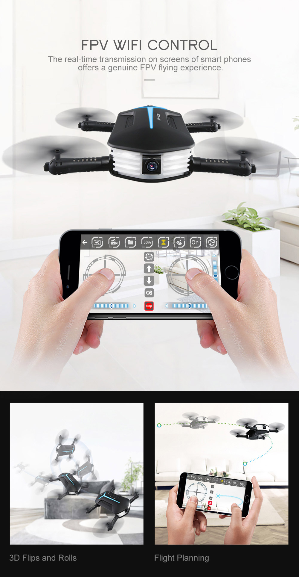 JJRC H37 Mini Baby Elfie WIFI FPV Foldable Drone with HD 720P Camera Beauty Mode Altitude Hold RC Quadcopter RTF - Black