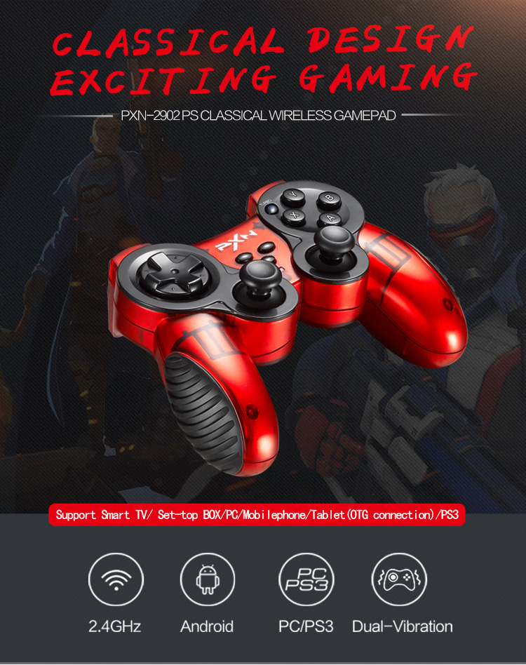 PXN-2902 Wireless Game Controller Gamepad Dual Motors Vibration Sweat-proof for PC/PS3/Android - Blue